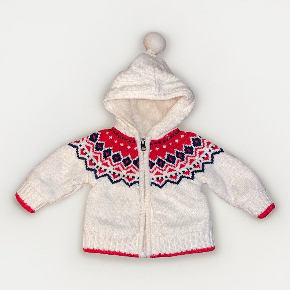 Hanna Andersson Full Zip Hooded Sweater Sherpa Lined Baby Size: 3-6 Excellent Co